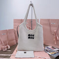 Hollow Knitted Tote Bag 40 in White Mix Black Woven Fabric