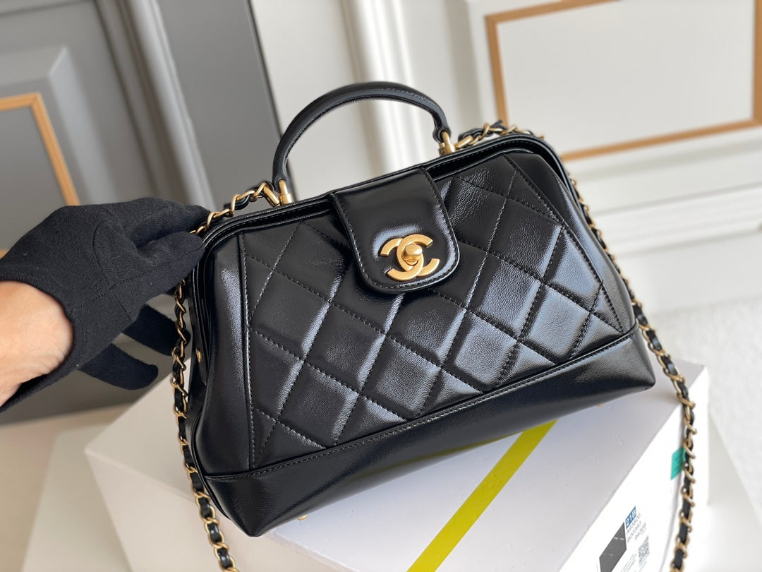 Chanel Medium 23 Bag with Handle in Black Lambskin