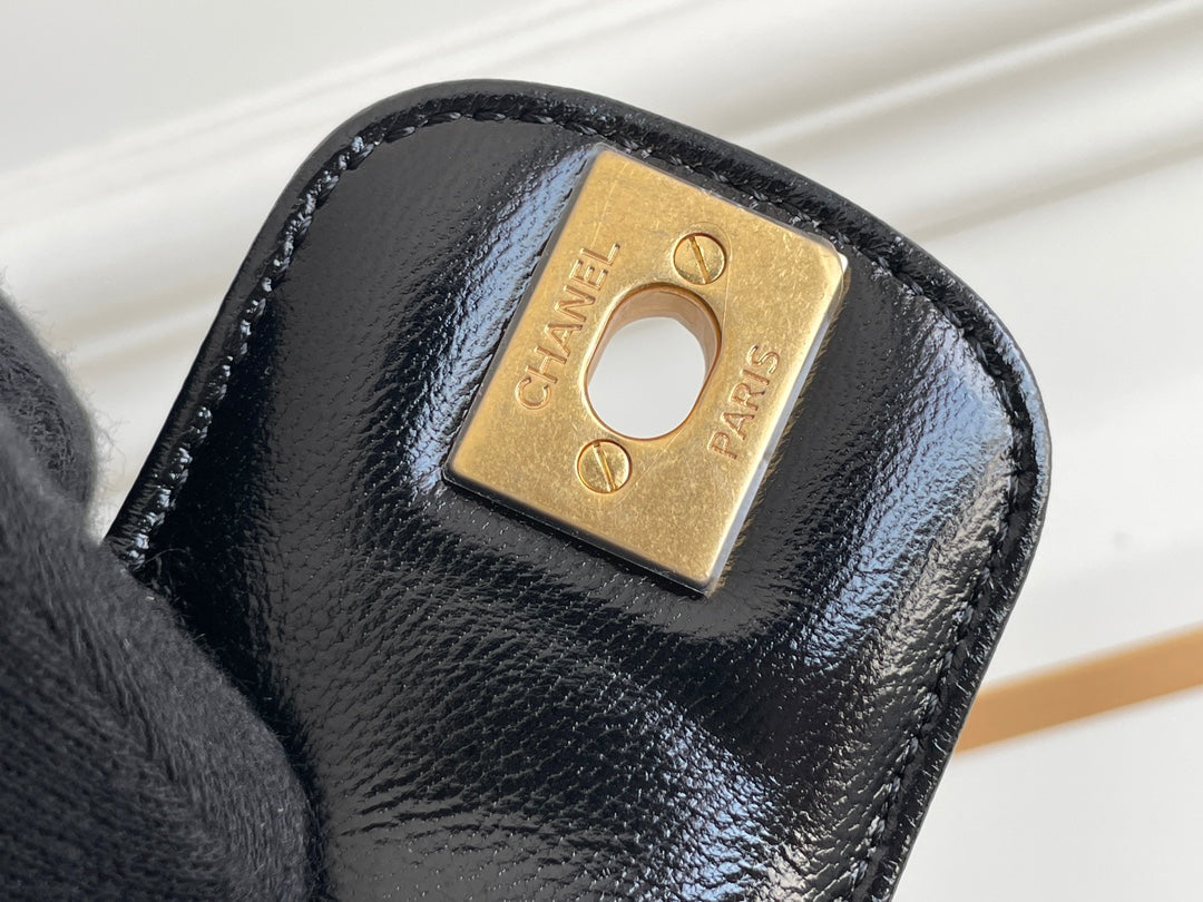 Chanel Medium 23 Bag with Handle in Black Lambskin