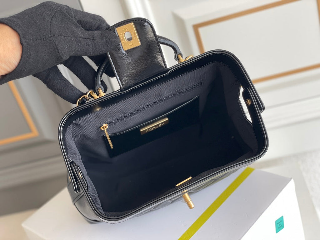 Chanel Medium 23 Bag with Handle in Black Lambskin