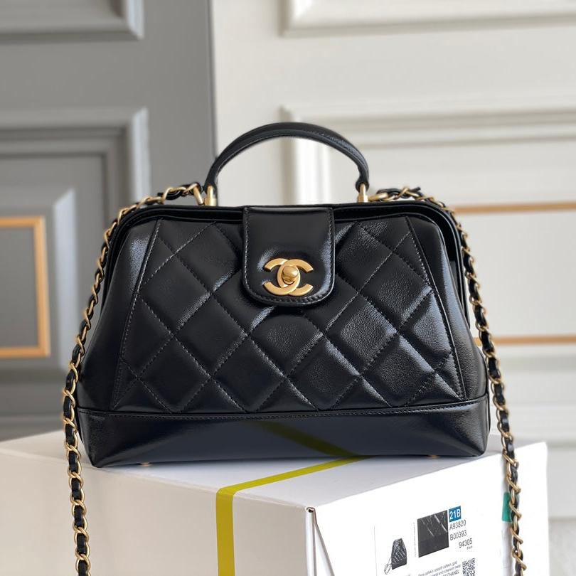 Chanel Medium 23 Bag with Handle in Black Lambskin