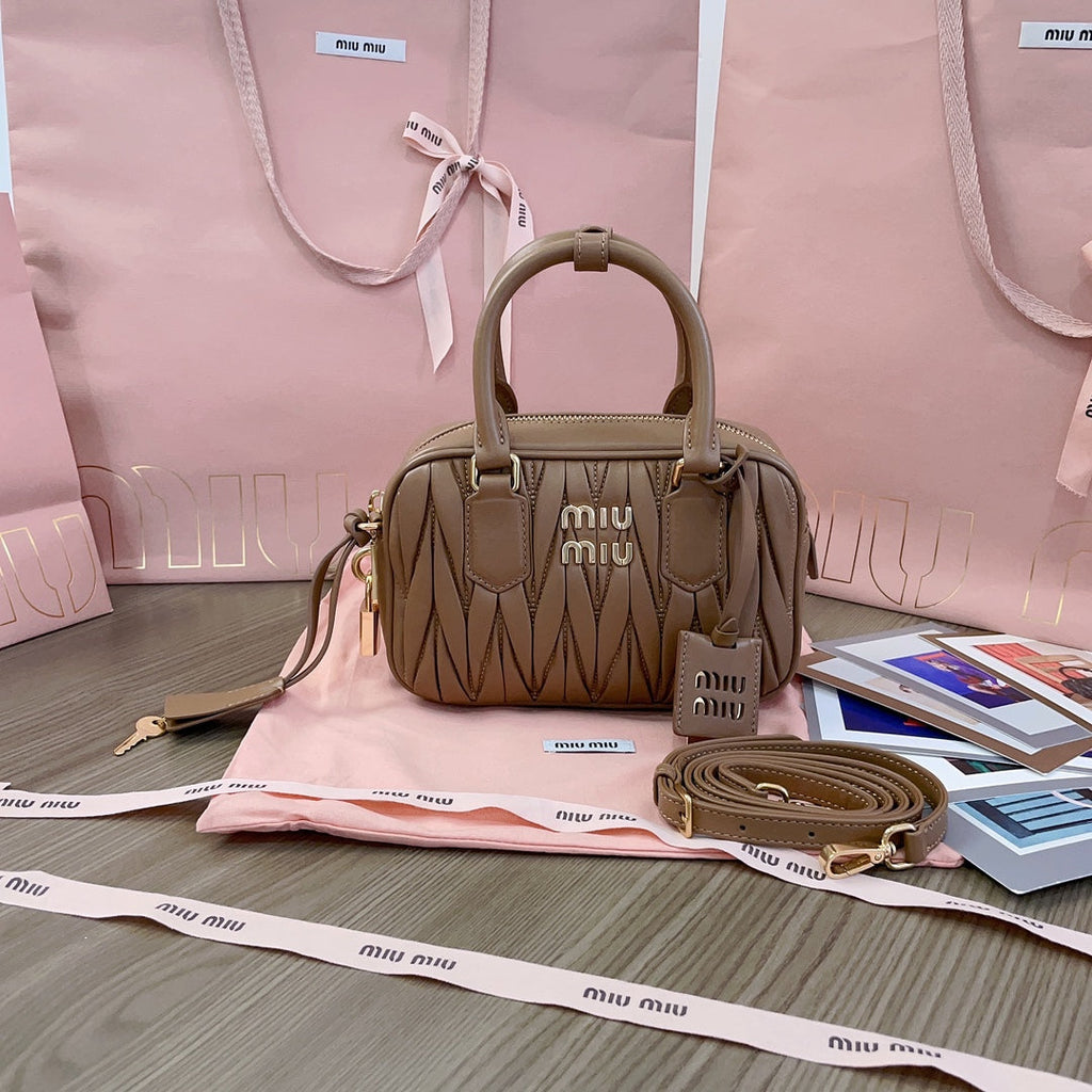 Arcadie Matelassé Nappa Small Bag 19 in Coffee Lambskin Gold Hardware