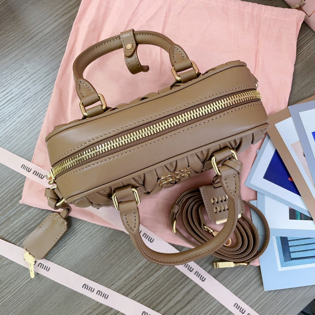 Arcadie Matelassé Nappa Small Bag 19 in Coffee Lambskin Gold Hardware
