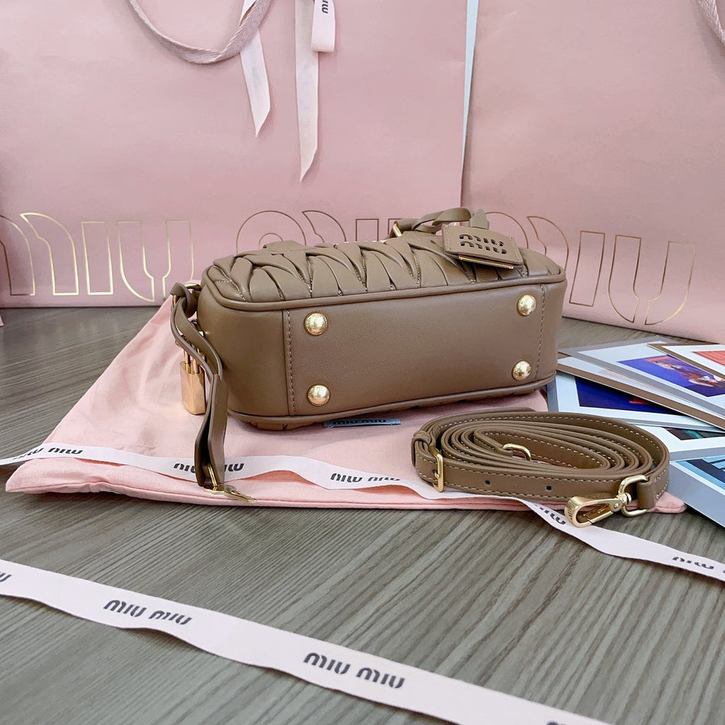 Arcadie Matelassé Nappa Small Bag 19 in Coffee Lambskin Gold Hardware
