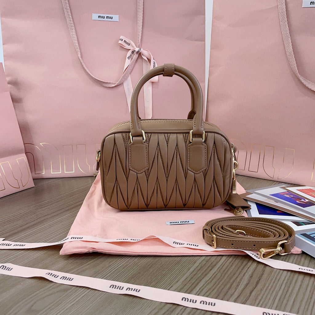 Arcadie Matelassé Nappa Small Bag 19 in Coffee Lambskin Gold Hardware