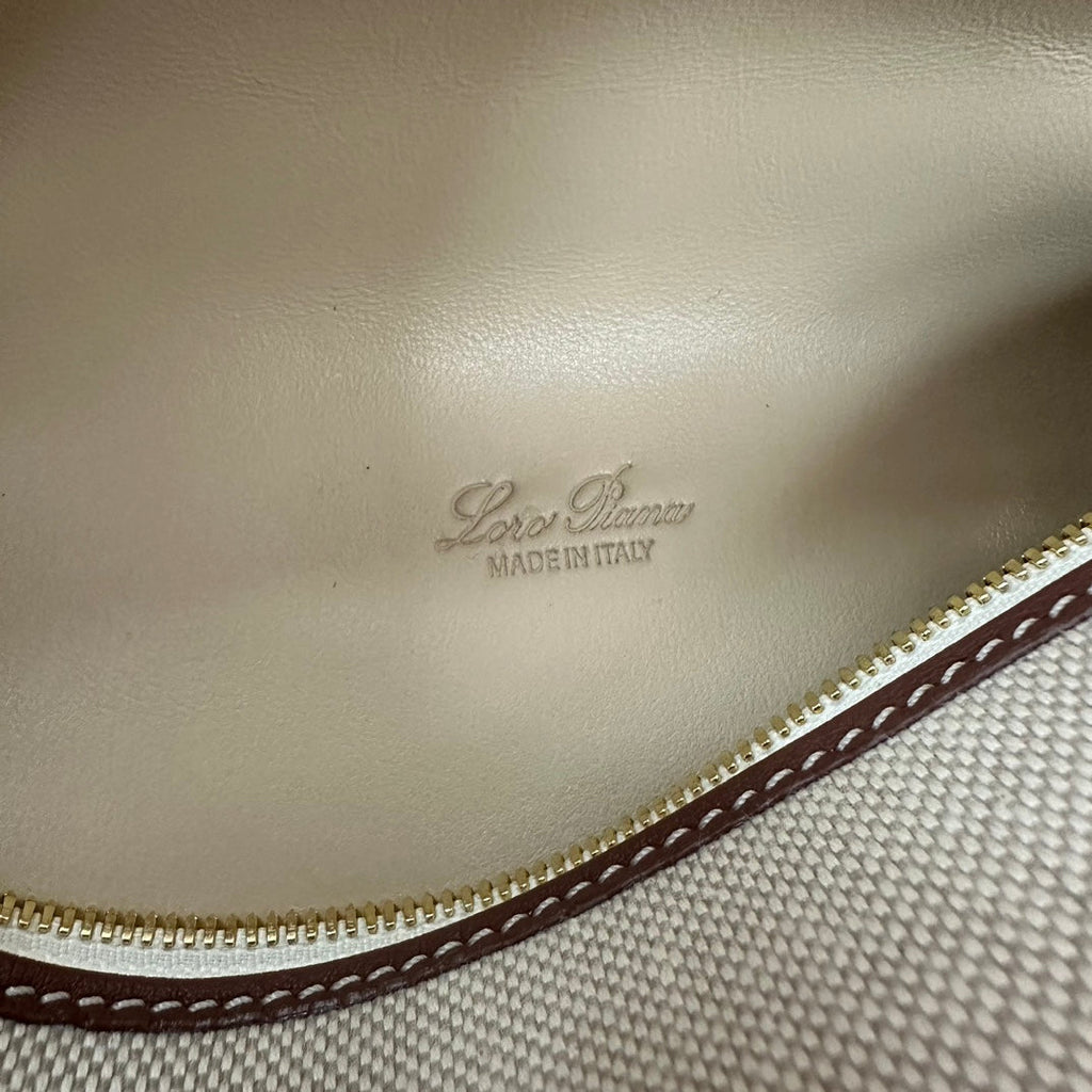 Loro Piana Extra Pocket L19 in White Canvas and Chestnut Brown Calfskin with Gold Hardware Bag