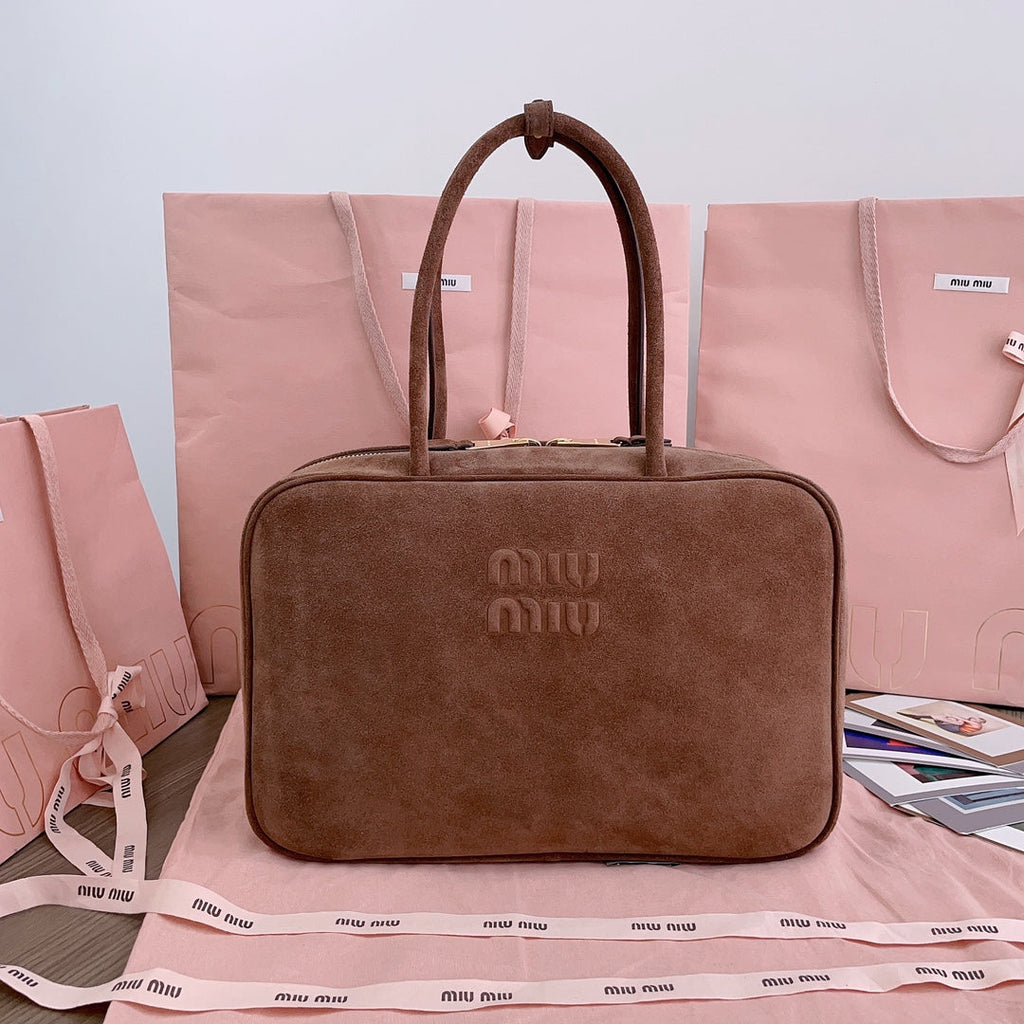 Beau Top Handle Bag 34 in Brown Suede