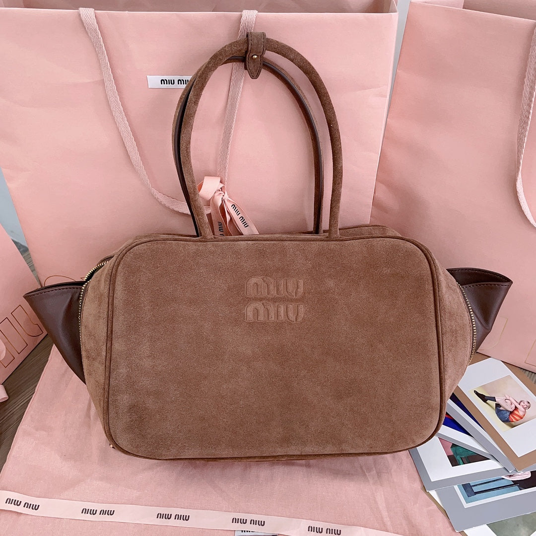 Beau Top Handle Bag 34 in Brown Suede