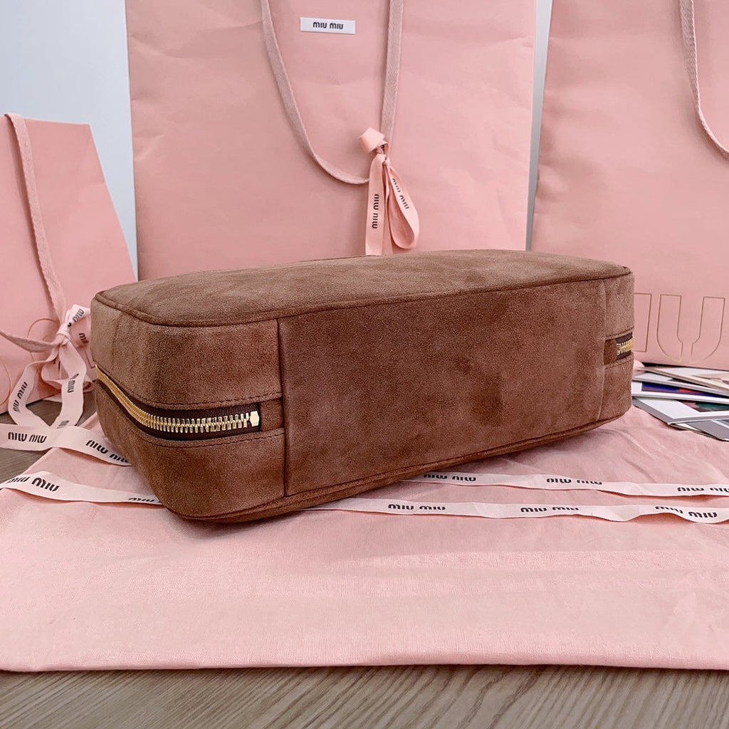 Beau Top Handle Bag 34 in Brown Suede