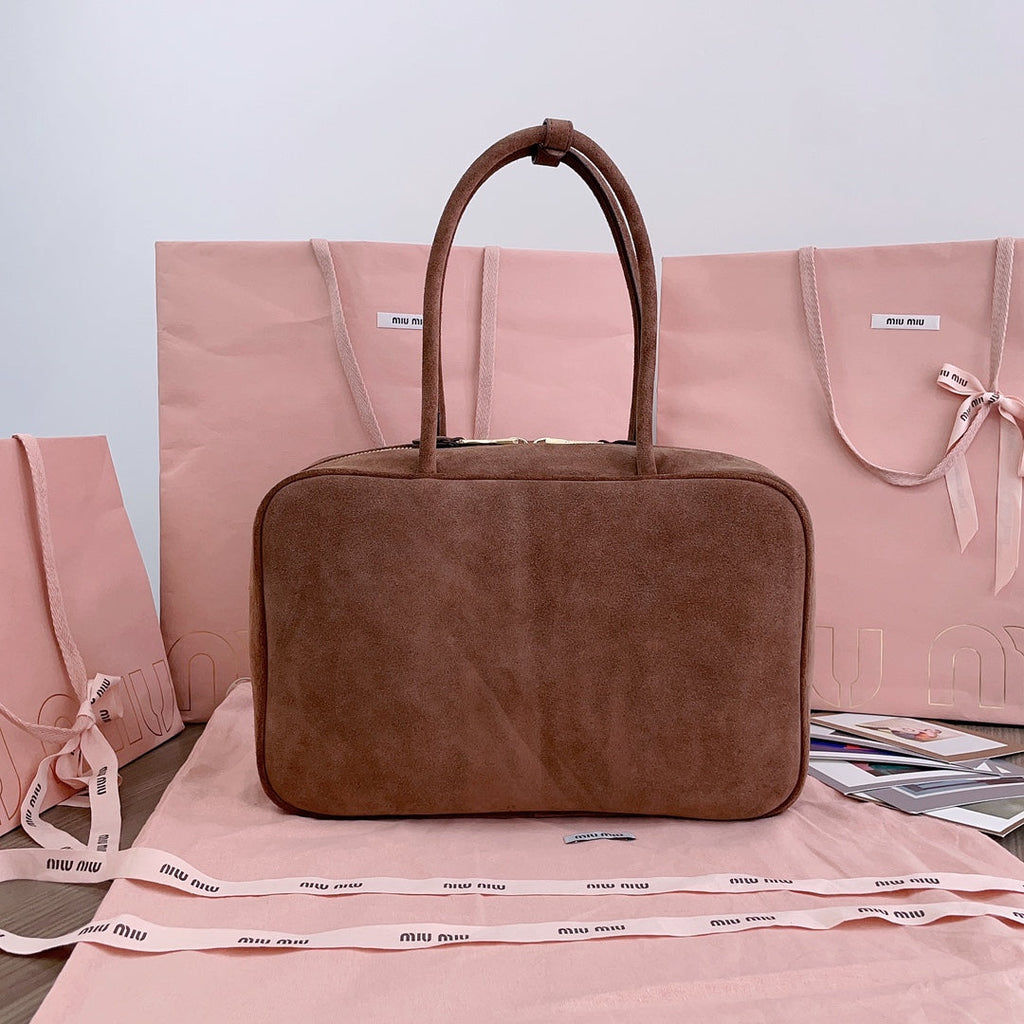 Beau Top Handle Bag 34 in Brown Suede