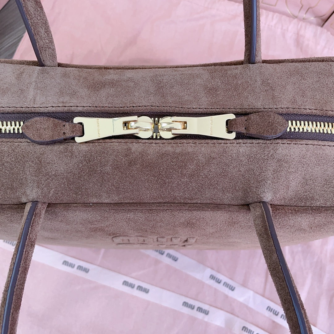 Beau Top Handle Bag 34 in Brown Suede