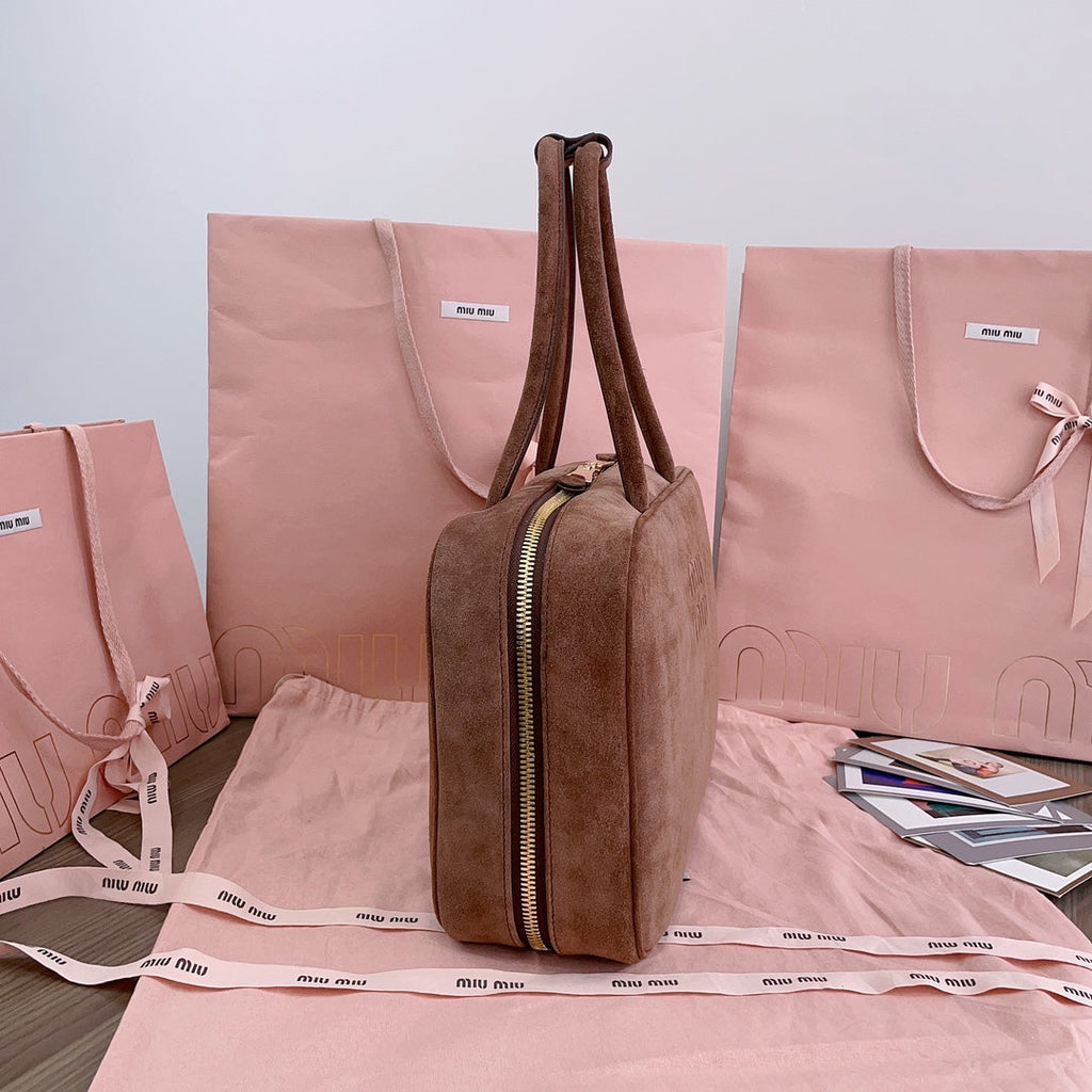Beau Top Handle Bag 34 in Brown Suede