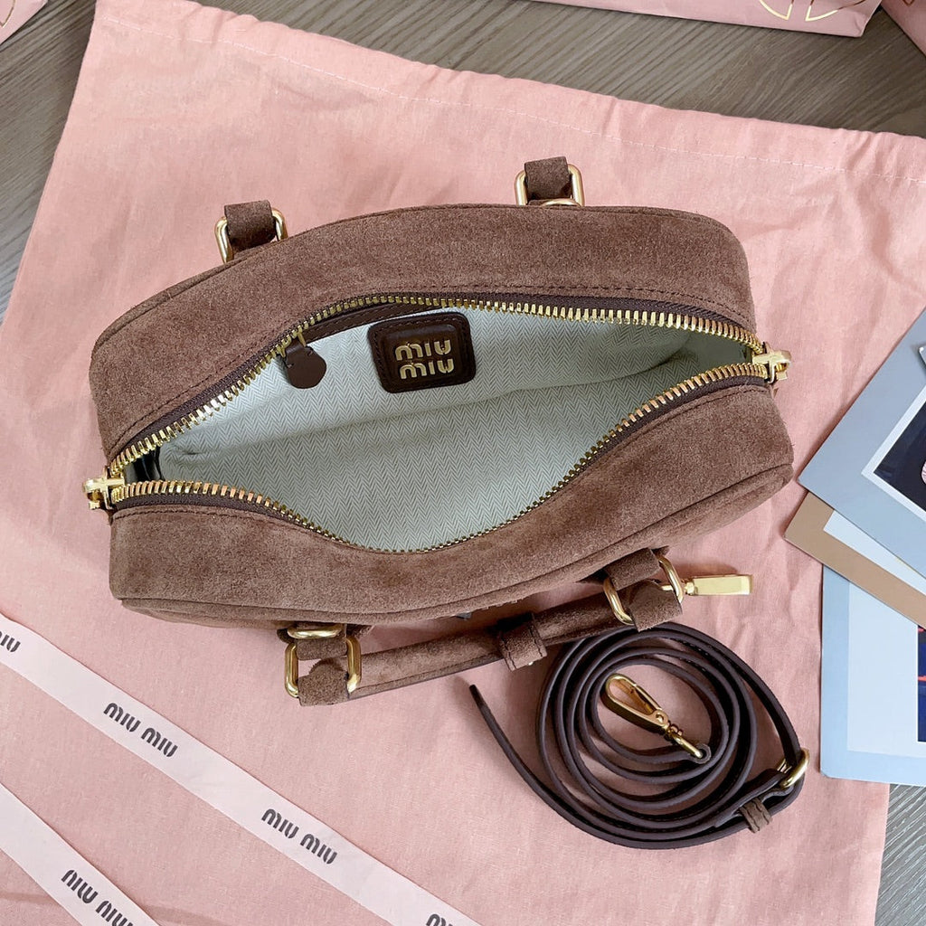 Arcadie Bag 22 in Cedar Brown Suede Gold Hardware
