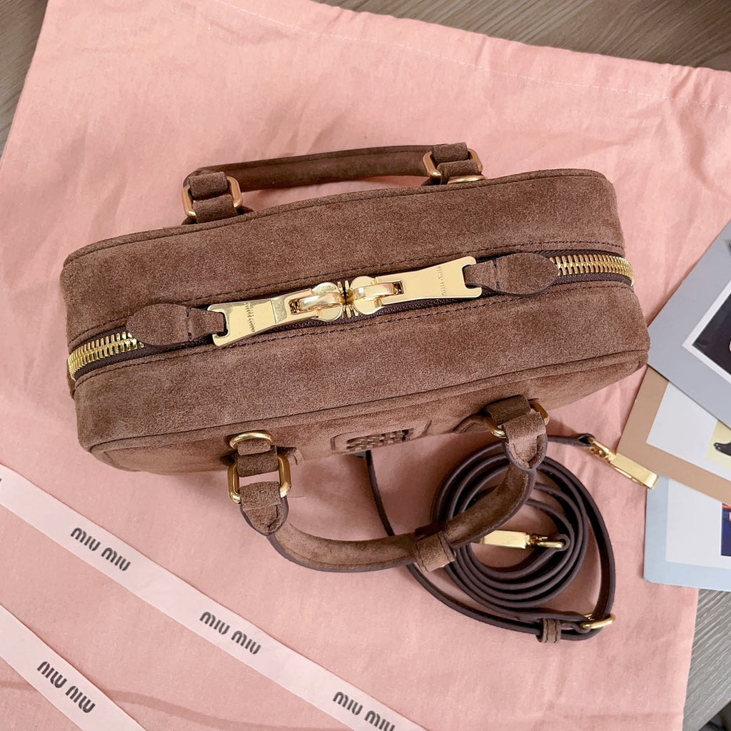 Arcadie Bag 22 in Cedar Brown Suede Gold Hardware