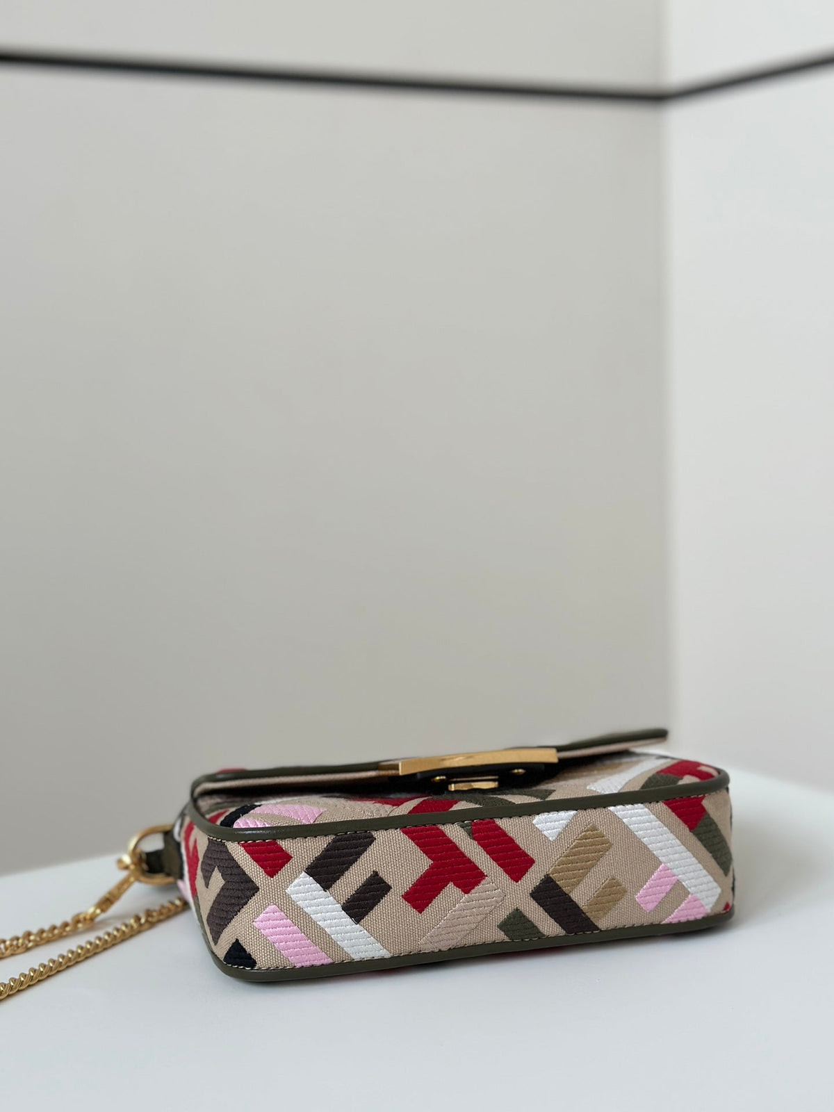 Baguette Canvas 19 Bag with Multicolour Ff Embroidery Gold Hardware