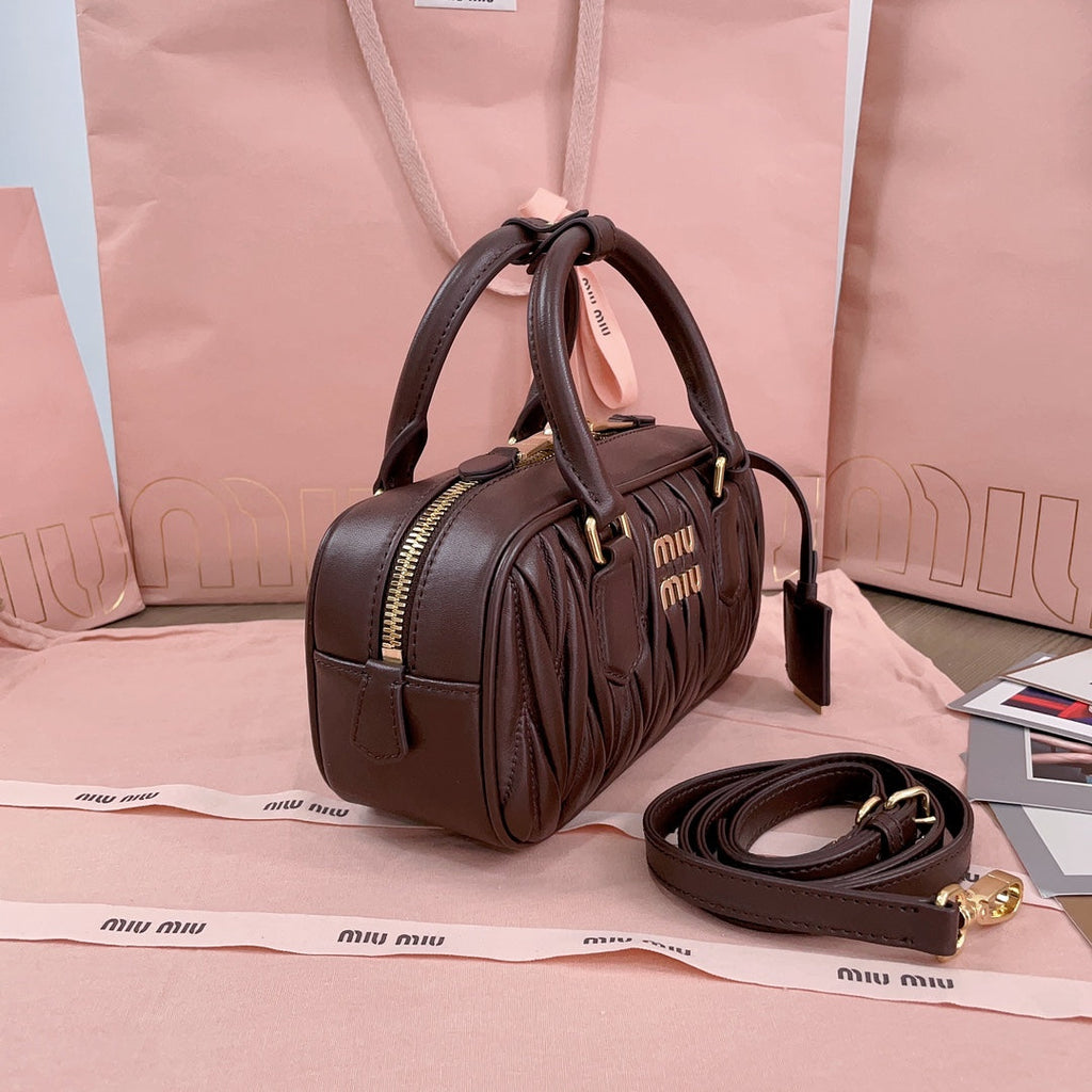 Arcadie Matelassé Nappa Bag 22 in Chestnut Brown Calfskin Gold Hardware