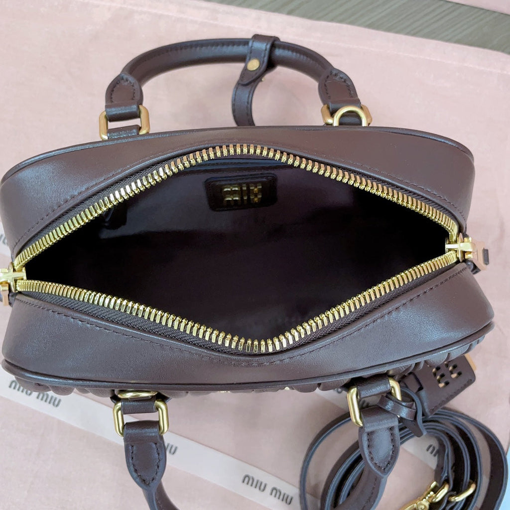 Arcadie Matelassé Nappa Bag 22 in Chestnut Brown Calfskin Gold Hardware
