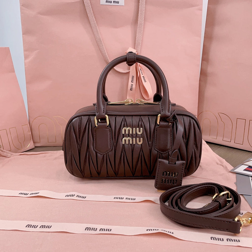 Arcadie Matelassé Nappa Bag 22 in Chestnut Brown Calfskin Gold Hardware