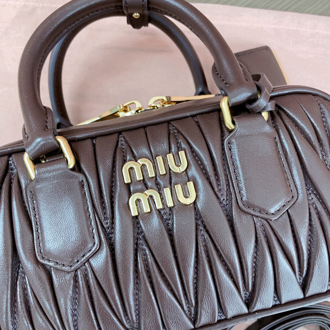 Arcadie Matelassé Nappa Bag 22 in Chestnut Brown Calfskin Gold Hardware