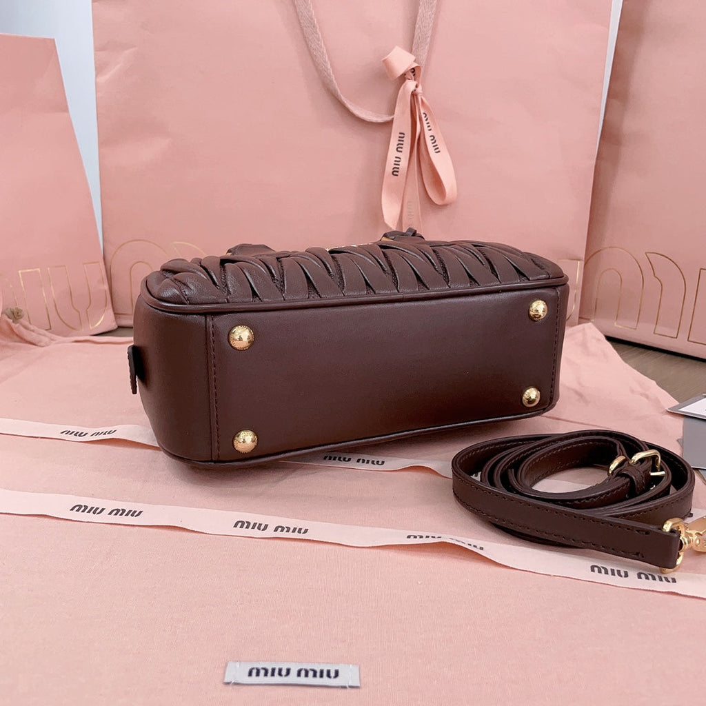 Arcadie Matelassé Nappa Bag 22 in Chestnut Brown Calfskin Gold Hardware