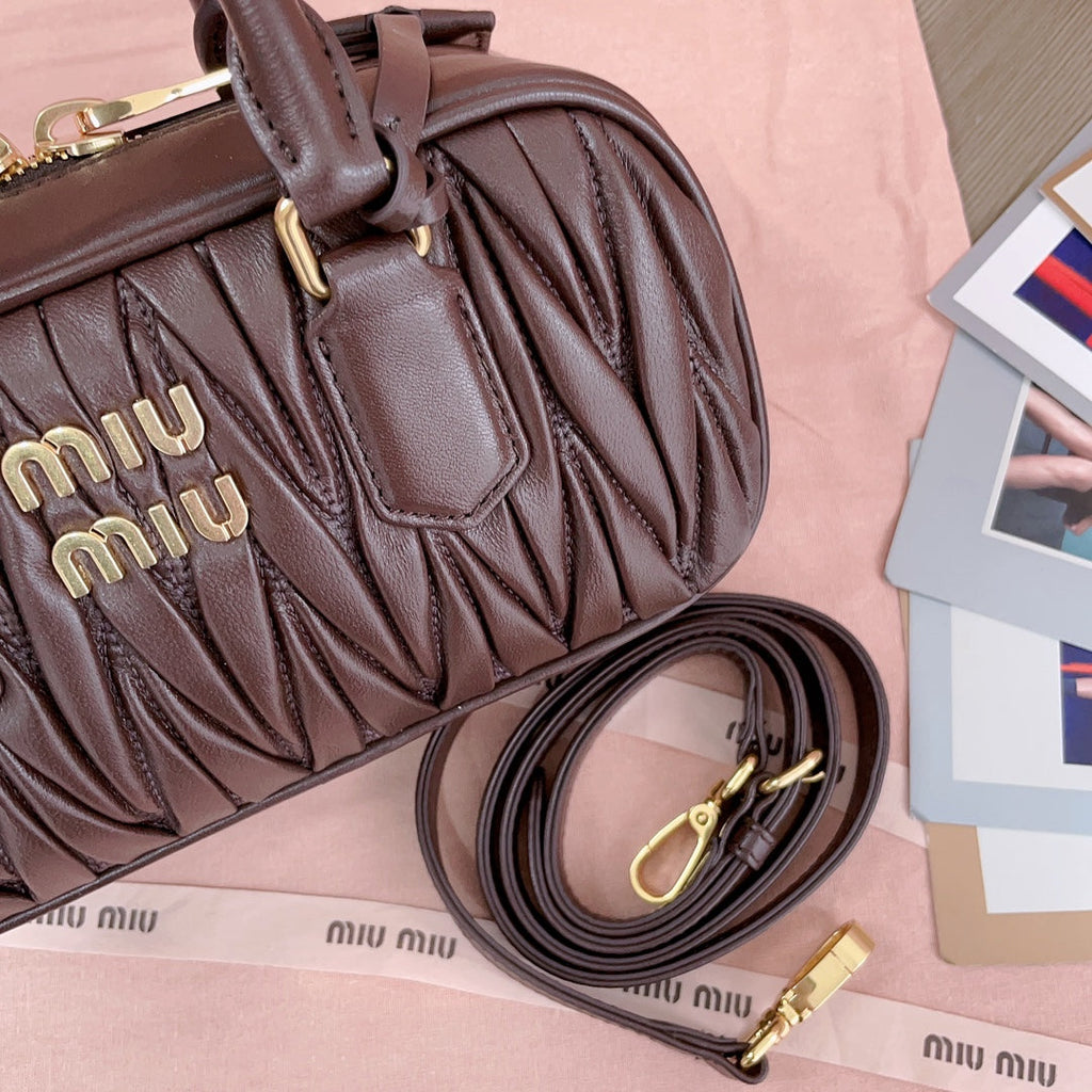Arcadie Matelassé Nappa Bag 22 in Chestnut Brown Calfskin Gold Hardware