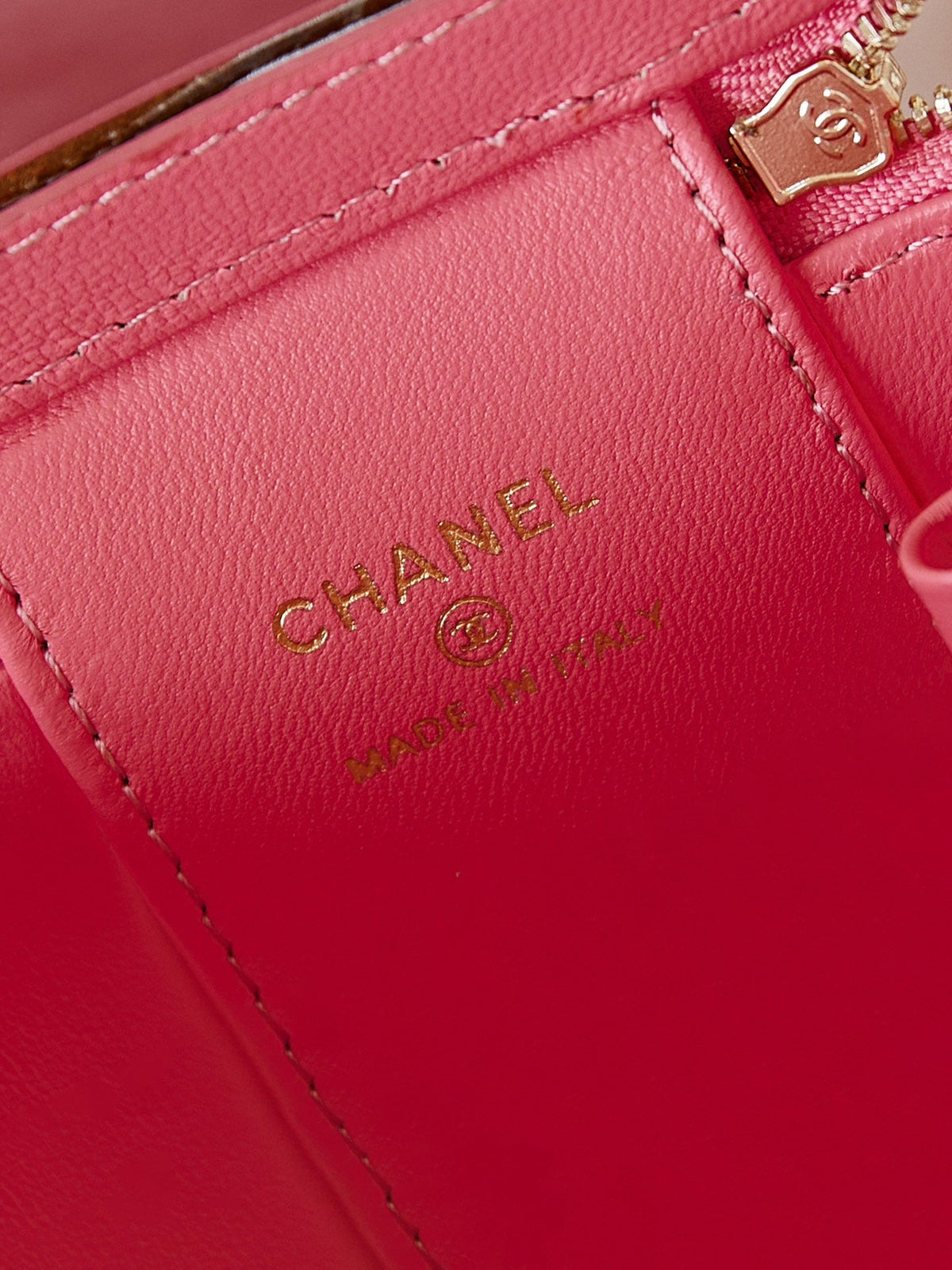 Chanel 25S Mini Vanity Bag 11 cm in Peach Pink Lambskin with Crystal-Embellished Logo
