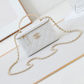 Chanel 25S Mini Vanity Bag 16 cm in White Lambskin with Crystal-Embellished Logo