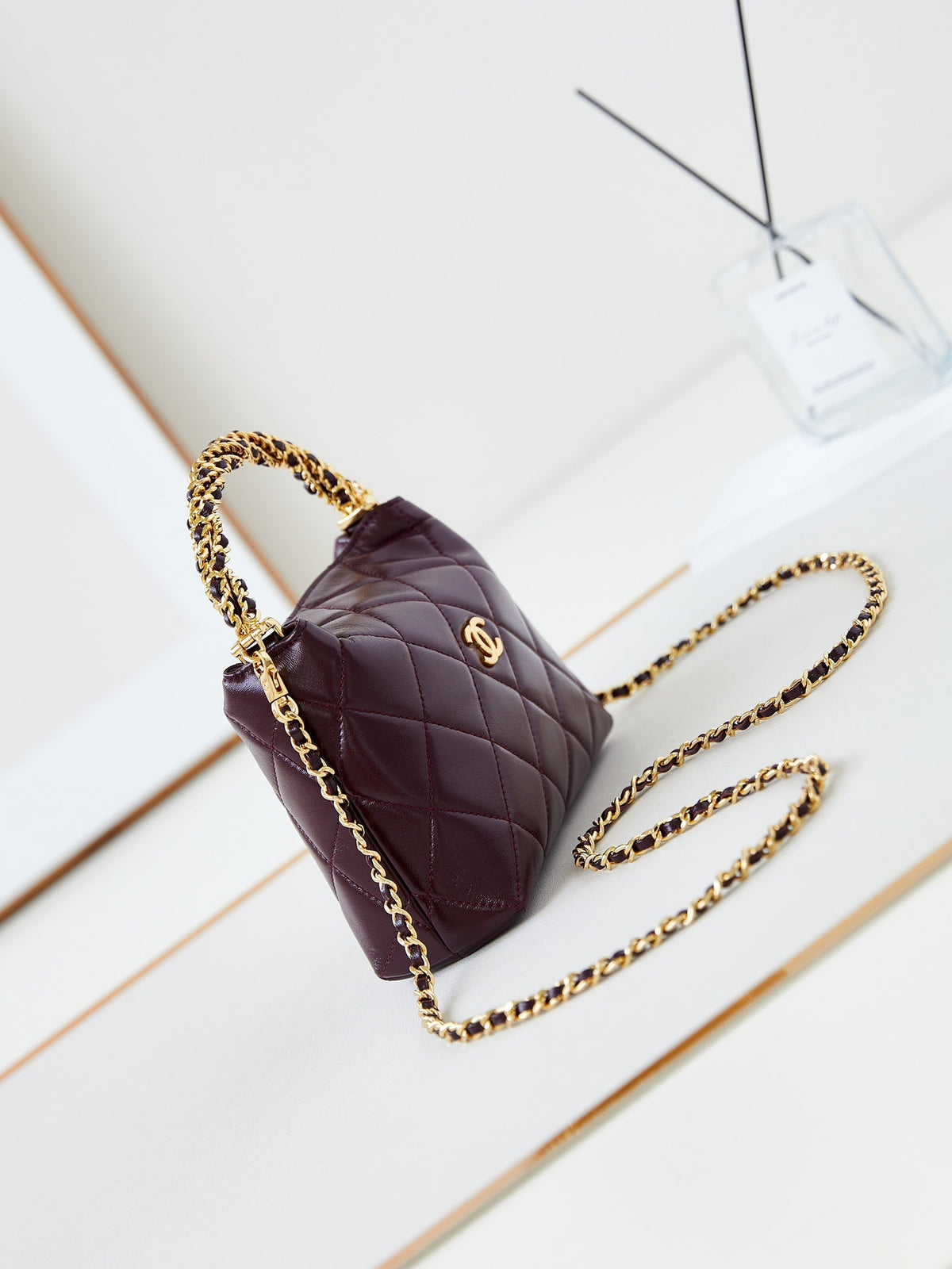 Chanel Hobo Bag 18 in Wine Red Soft Lambskin Gold Chain