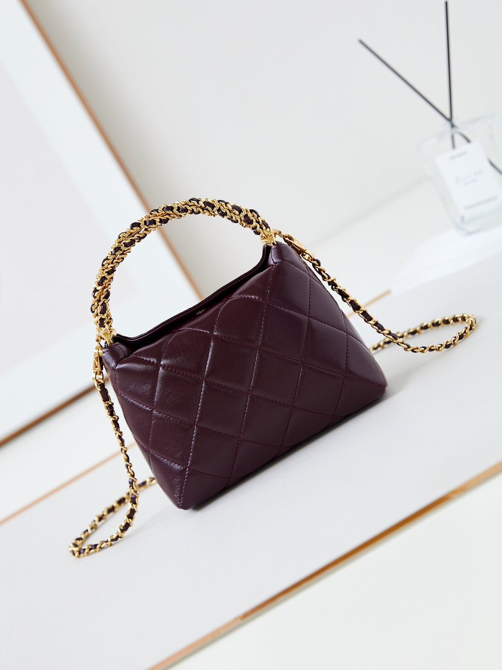 Chanel Hobo Bag 18 in Wine Red Soft Lambskin Gold Chain