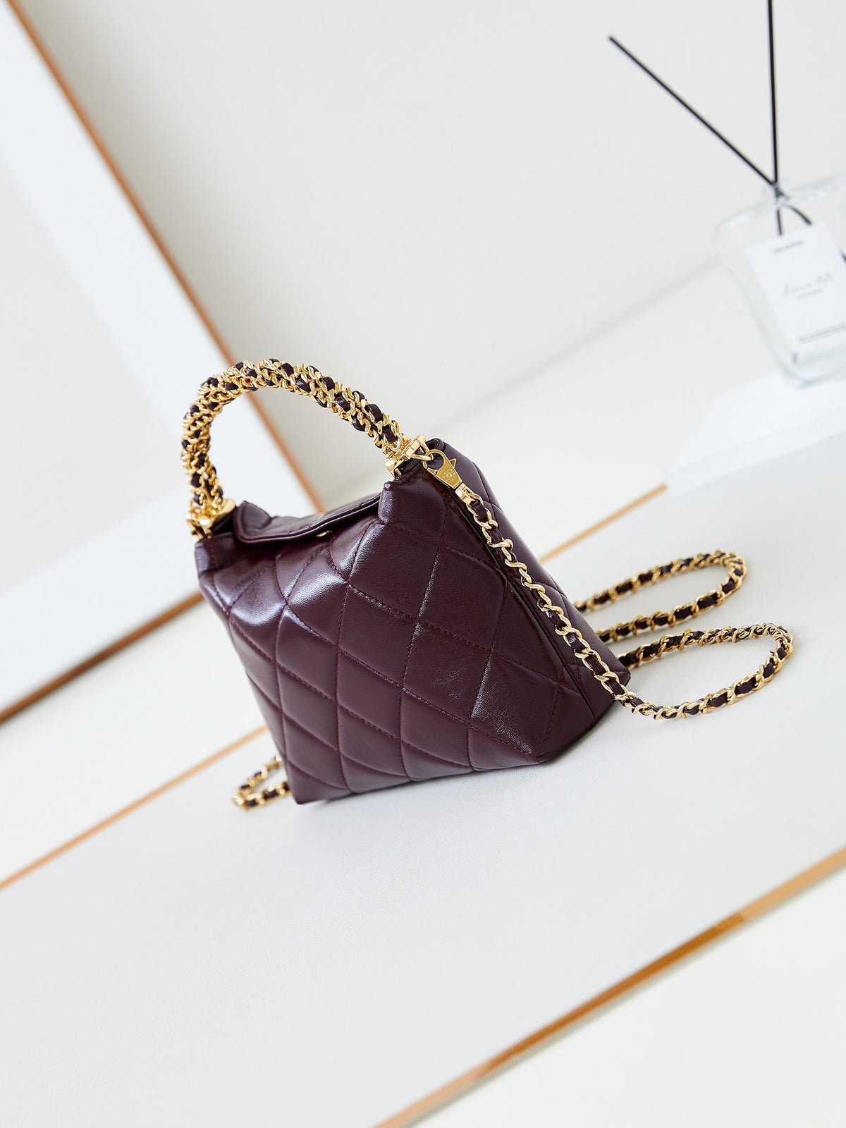 Chanel Hobo Bag 18 in Wine Red Soft Lambskin Gold Chain