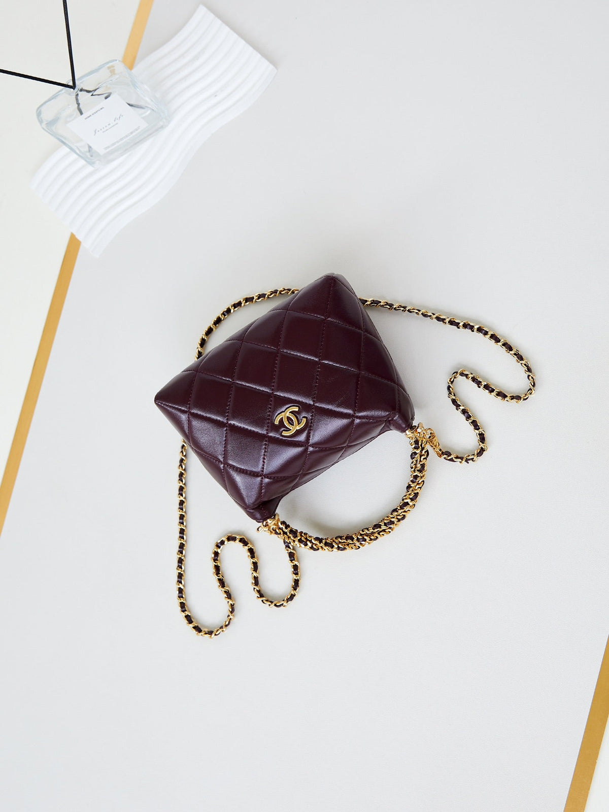 Chanel Hobo Bag 18 in Wine Red Soft Lambskin Gold Chain