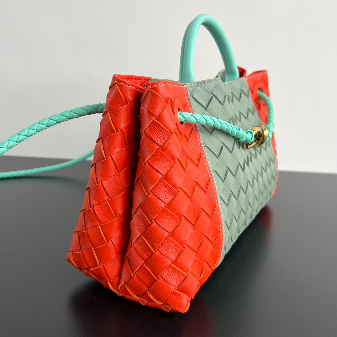 Bottega Veneta East West Andiamo Bag 29 in Orange and Light Green Calfskin