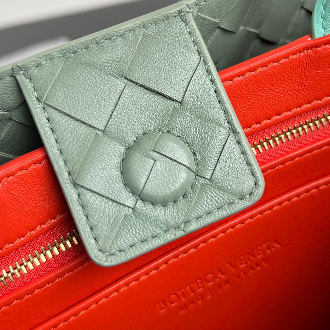 Bottega Veneta East West Andiamo Bag 29 in Orange and Light Green Calfskin