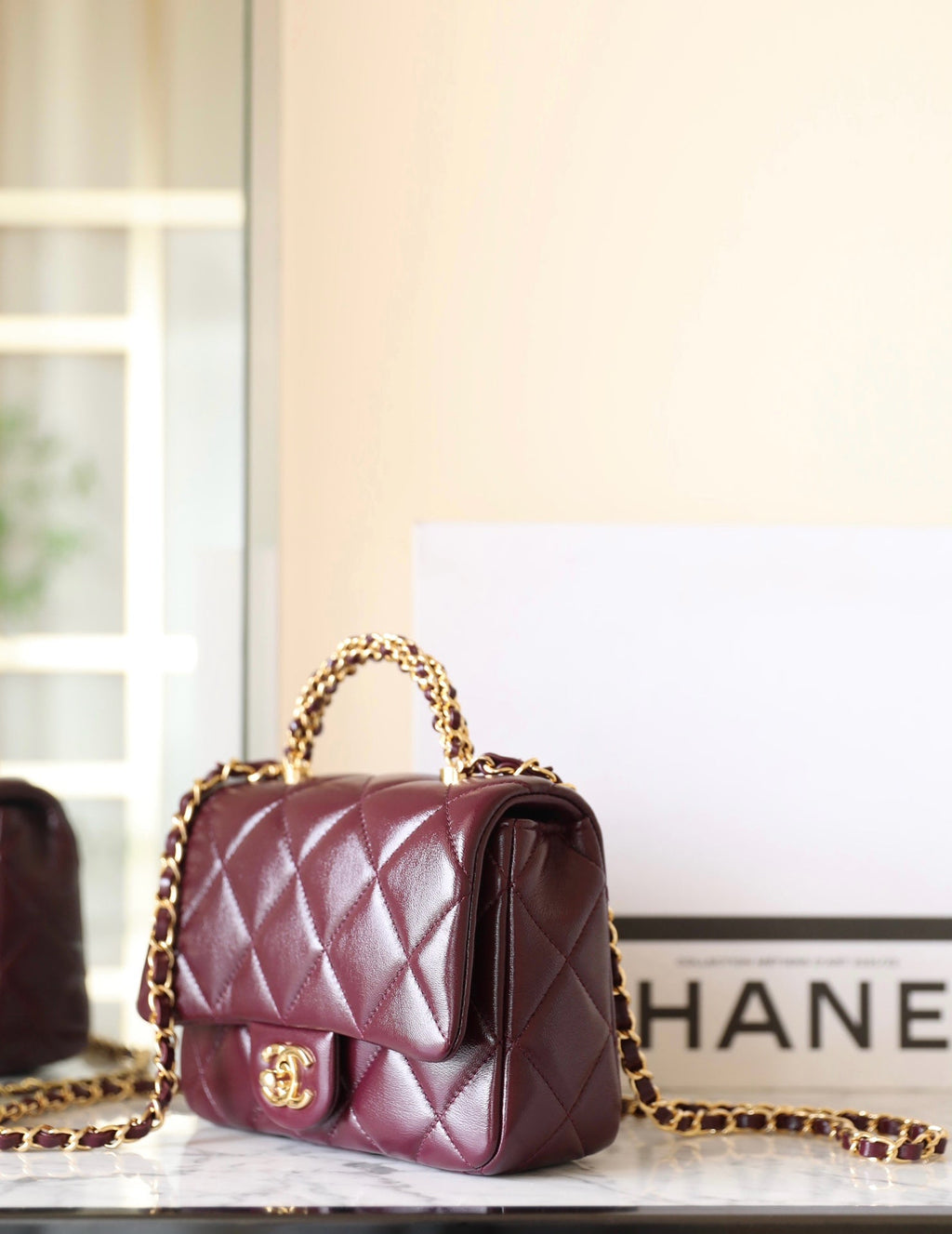 Chanel 25S Flap Bag 19 cm in Dark Red Lambskin with Gold Hardware