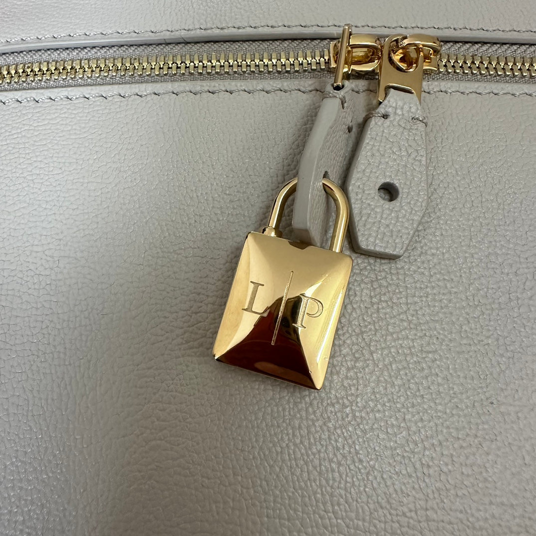 Loro Piana Extra Bag L27 in White Smooth Calfskin with Gold Hardware