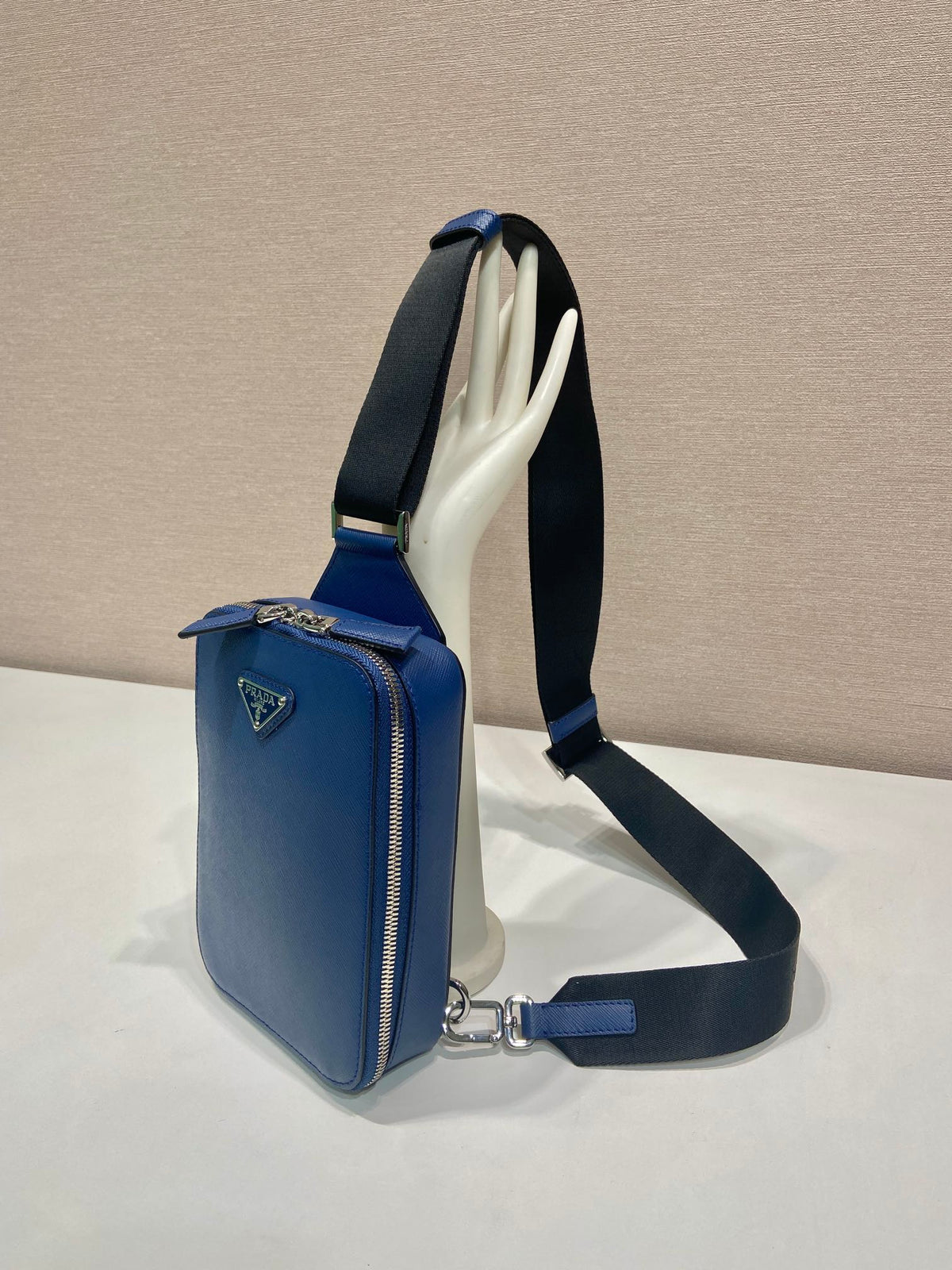 Prada Chest Bag 20 in Classic Blue Saffiano Leather