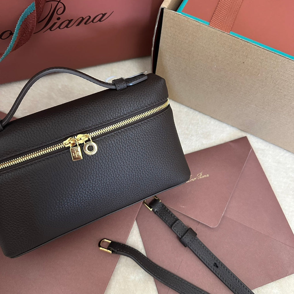 Loro Piana Extra Pocket L19 in Dark Brown Calfskin with Gold Hardware Bag