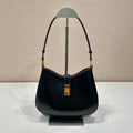 Prada Cleo Shoulder Bag 22 in Black Brushed Lambskin with Clasp Closure