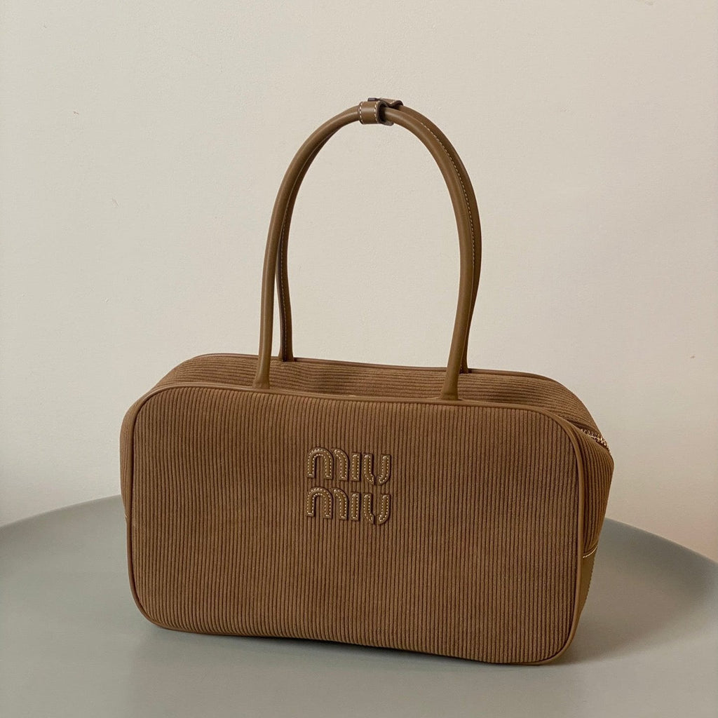 Beau Top Handle Bag 34 in Medium Brown Corduroy