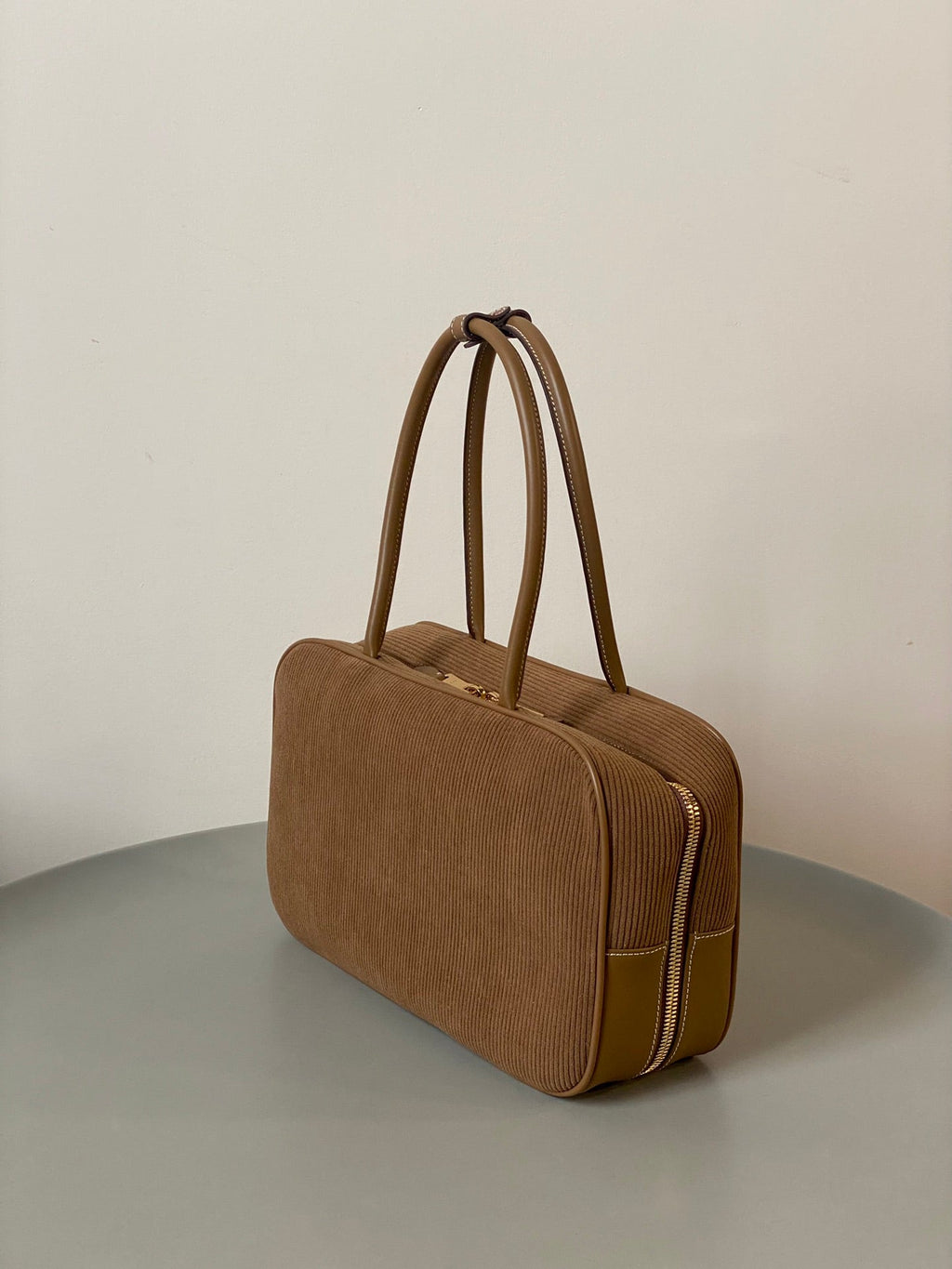 Beau Top Handle Bag 34 in Medium Brown Corduroy