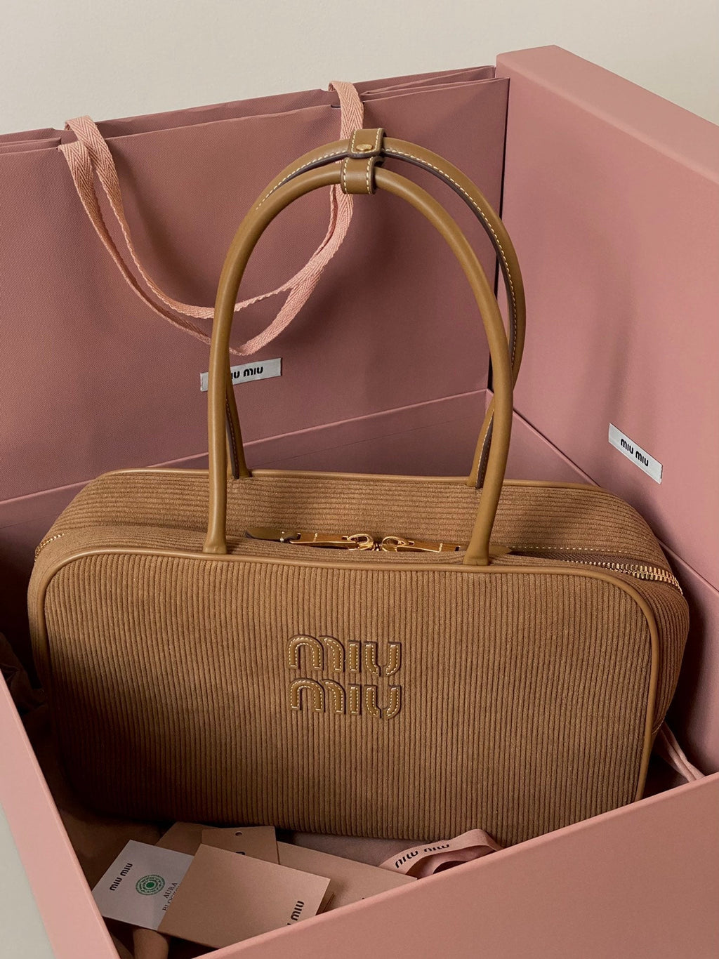 Beau Top Handle Bag 34 in Medium Brown Corduroy