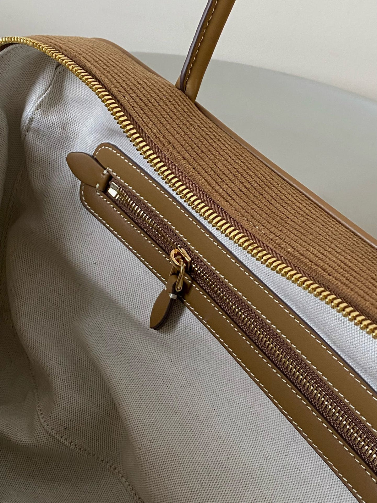 Beau Top Handle Bag 34 in Medium Brown Corduroy