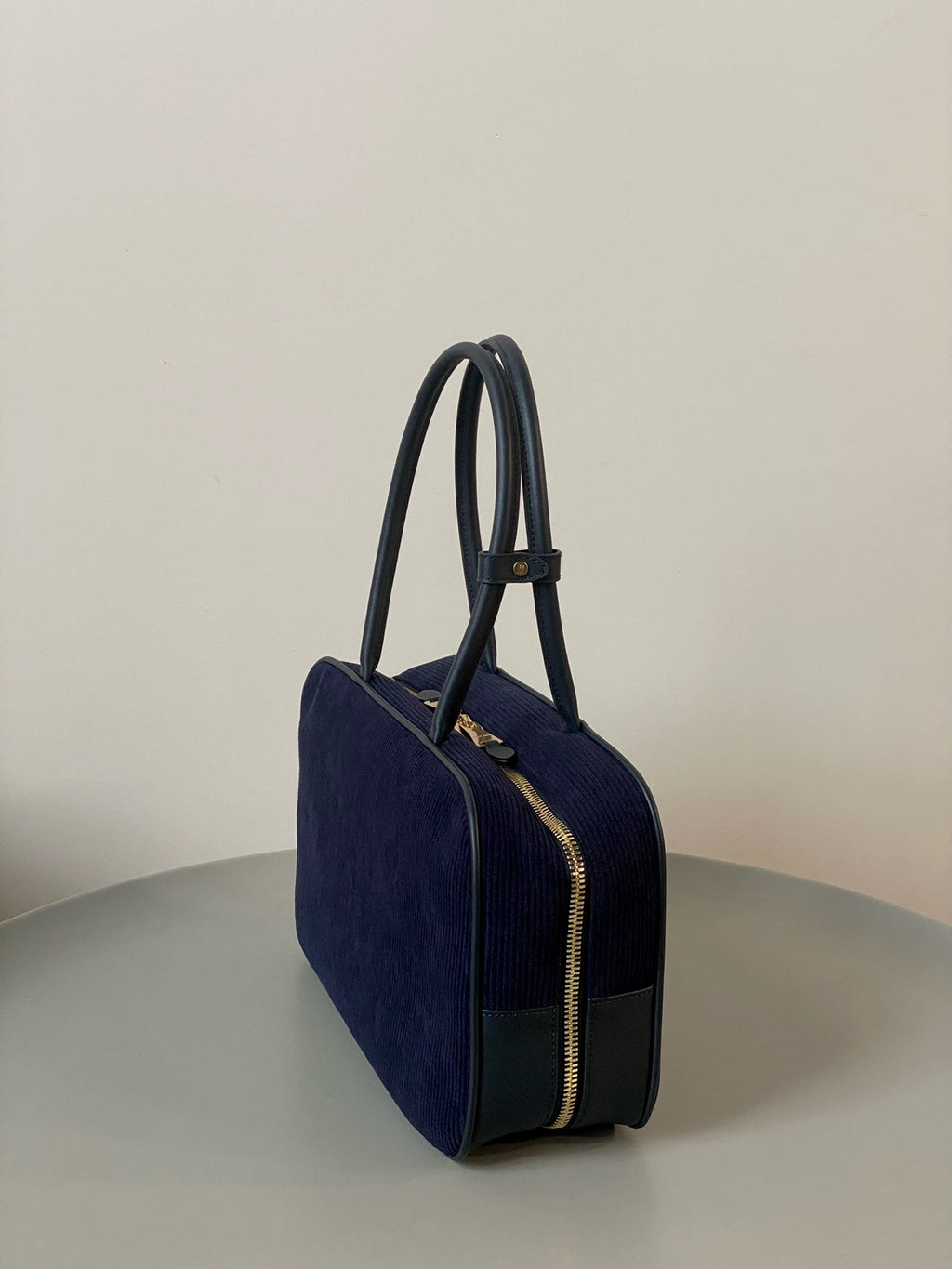 Beau Top Handle Bag 34 in Navy Blue Corduroy
