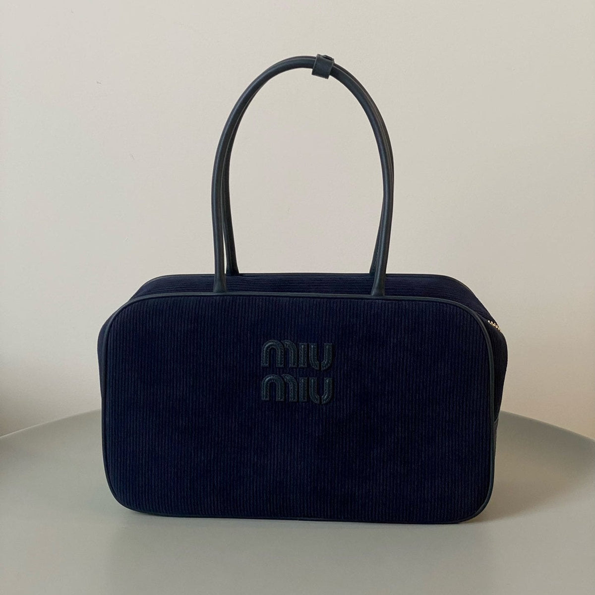 Beau Top Handle Bag 34 in Navy Blue Corduroy