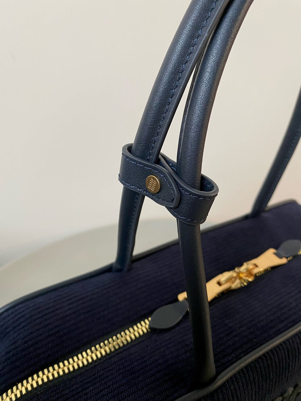 Beau Top Handle Bag 34 in Navy Blue Corduroy