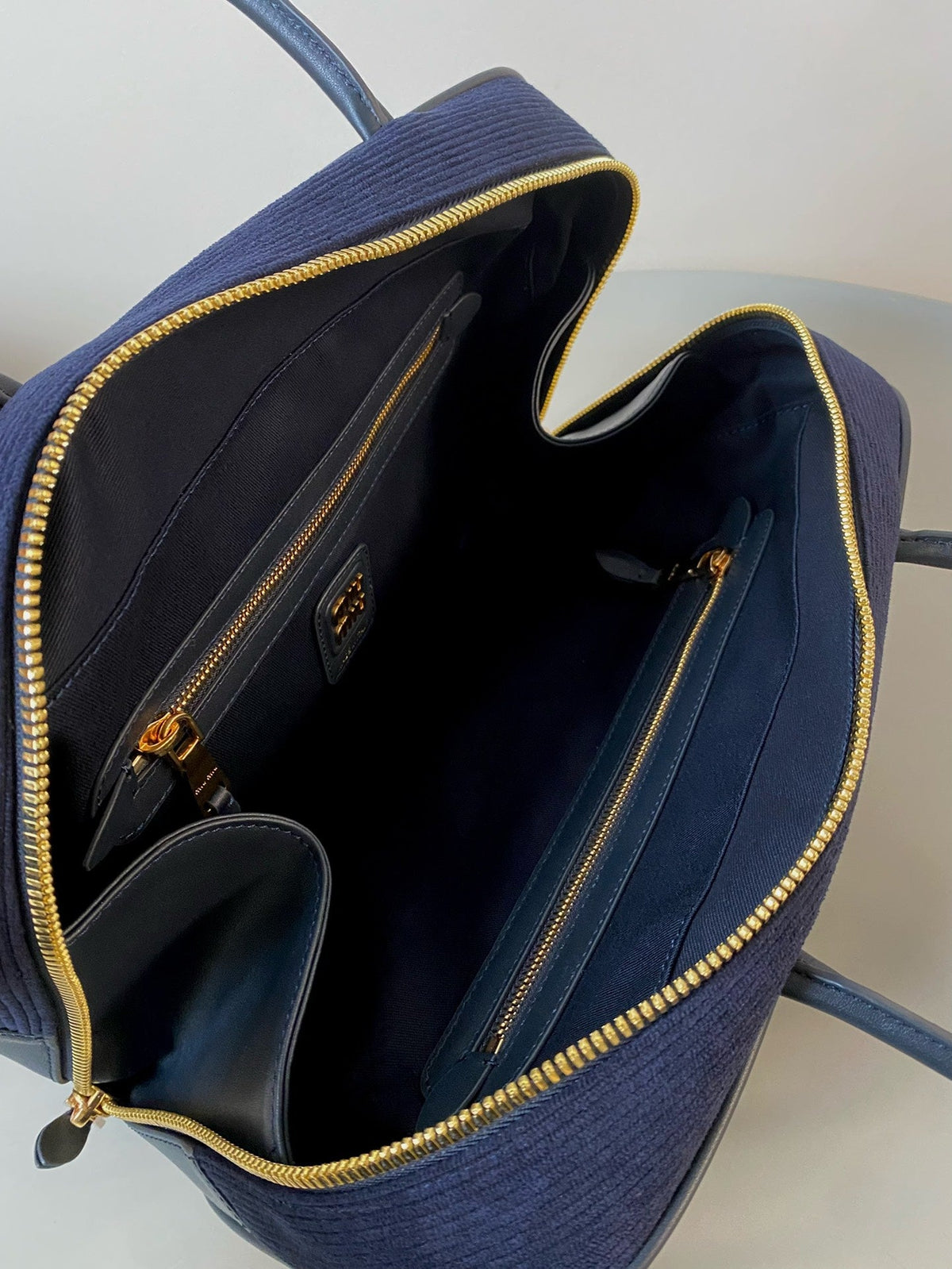 Beau Top Handle Bag 34 in Navy Blue Corduroy