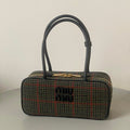 Beau Top Handle Bag 27 in Loden Green Tartan and Black Leather Trim