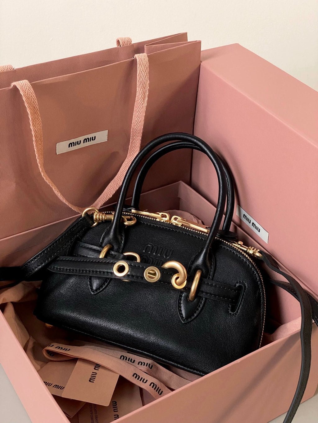 Aventure Nappa Mini Bag 21 in Black Calfskin Gold Hardware