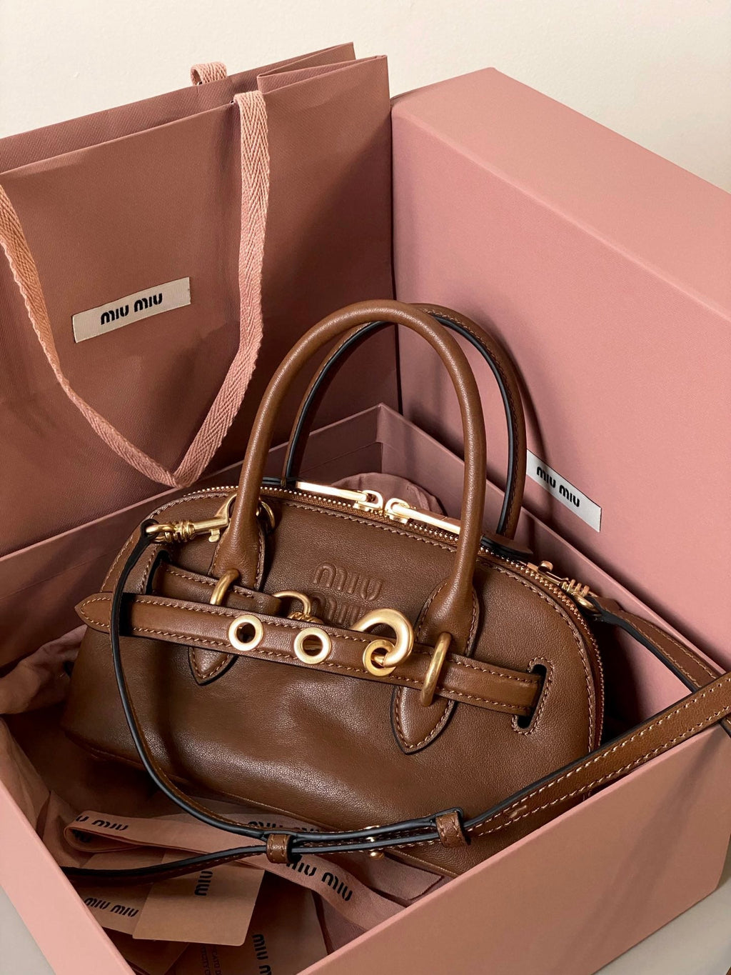 Aventure Nappa Mini Bag 21 in Russet Brown Calfskin Gold Hardware