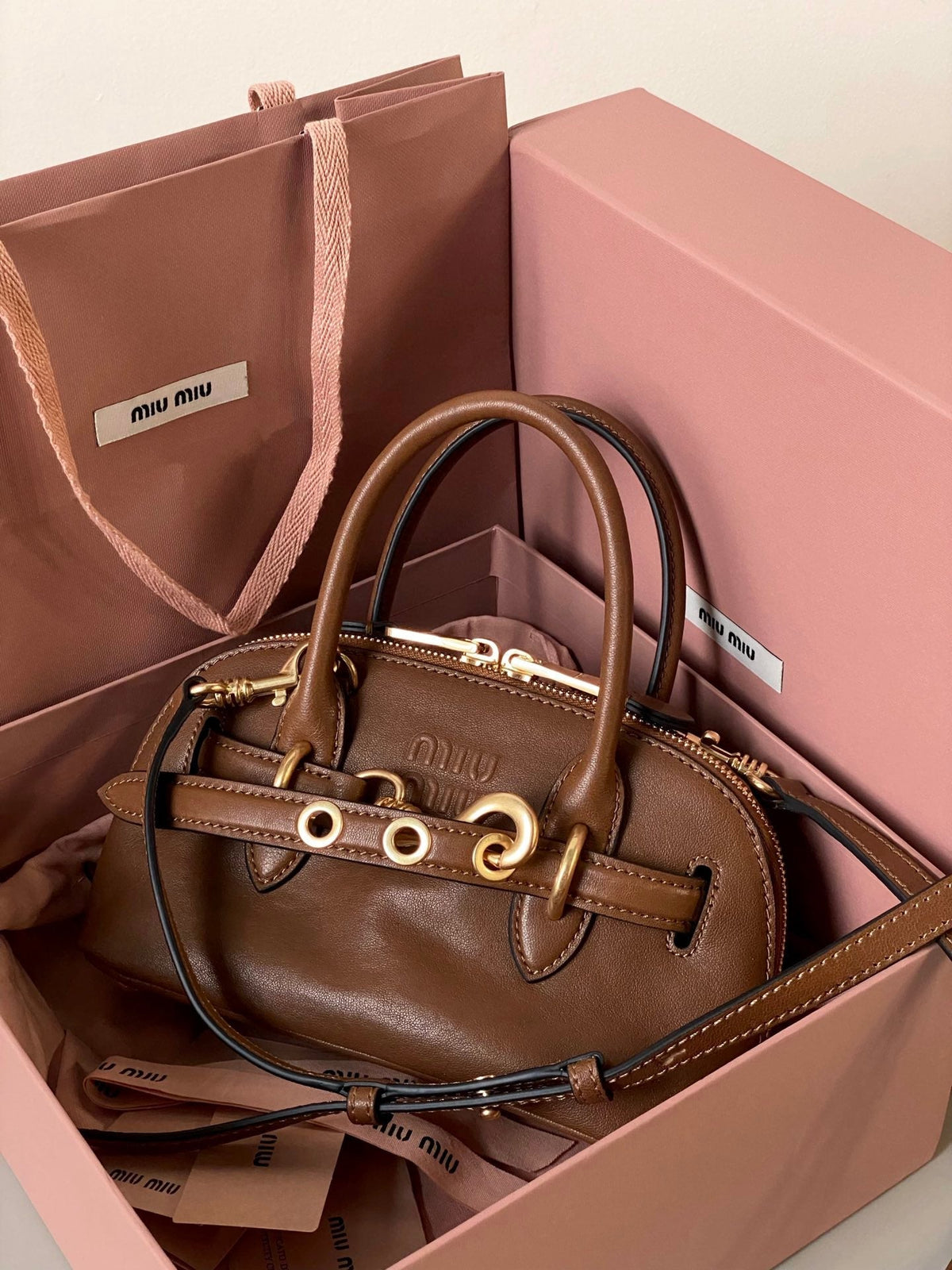 Aventure Nappa Mini Bag 21 in Russet Brown Calfskin Gold Hardware